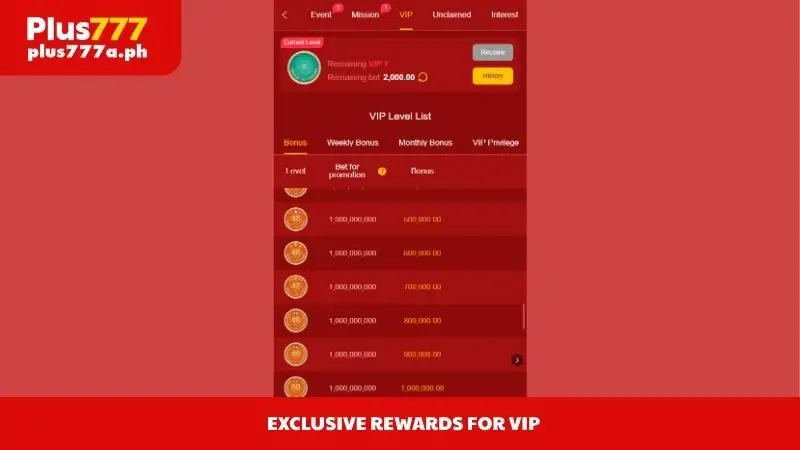 Exclusive rewards for VIP