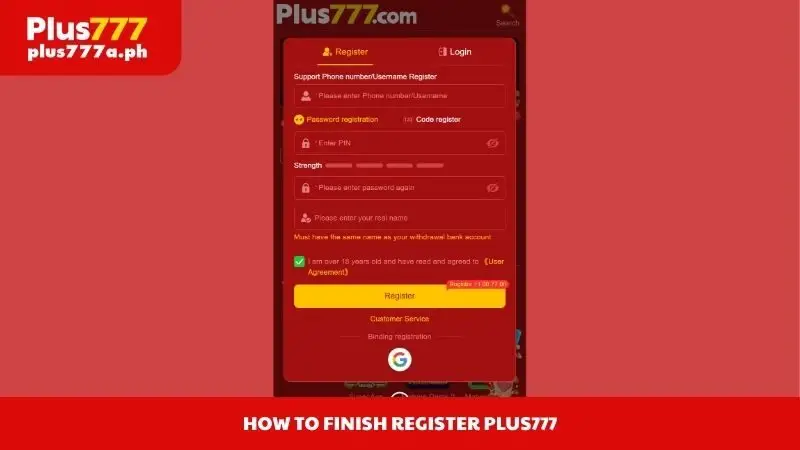 How to finish register Plus777