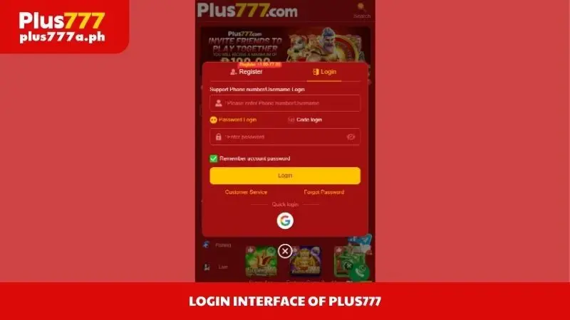 Login interface of Plus777
