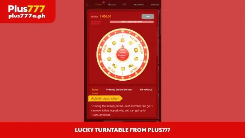 Lucky turntable from Plus777