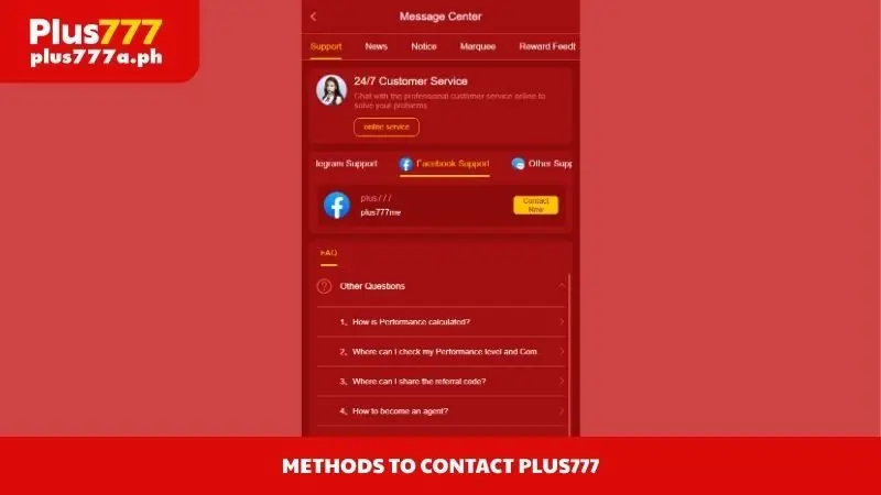 Methods to contact Plus777
