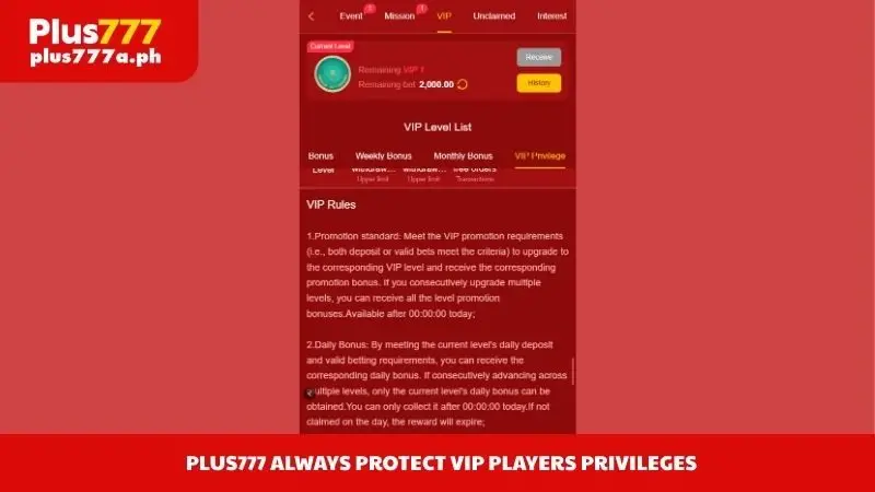 Plus777 always protect VIP players privileges