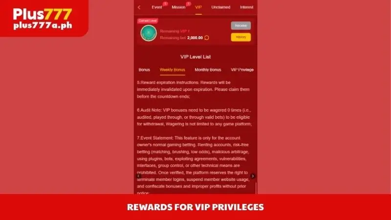 Rewards for VIP privileges