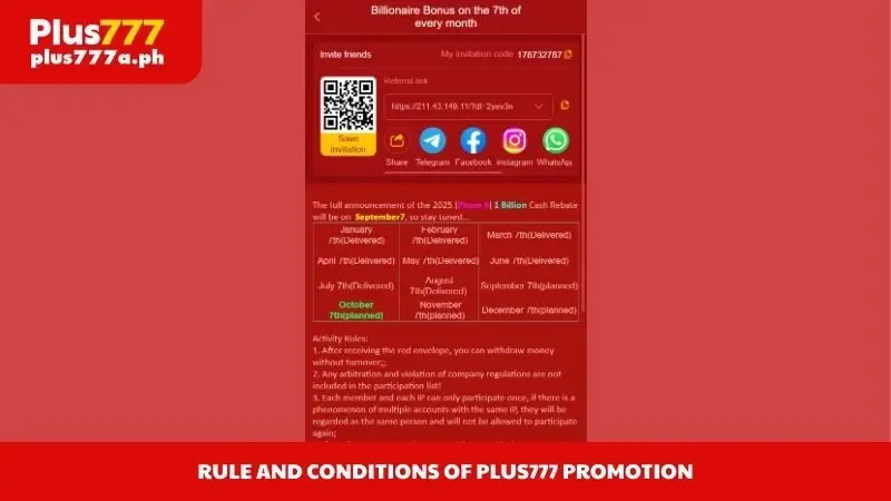 Rule and conditions of Plus777 promotion