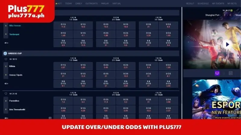 Update over/under odds with Plus777